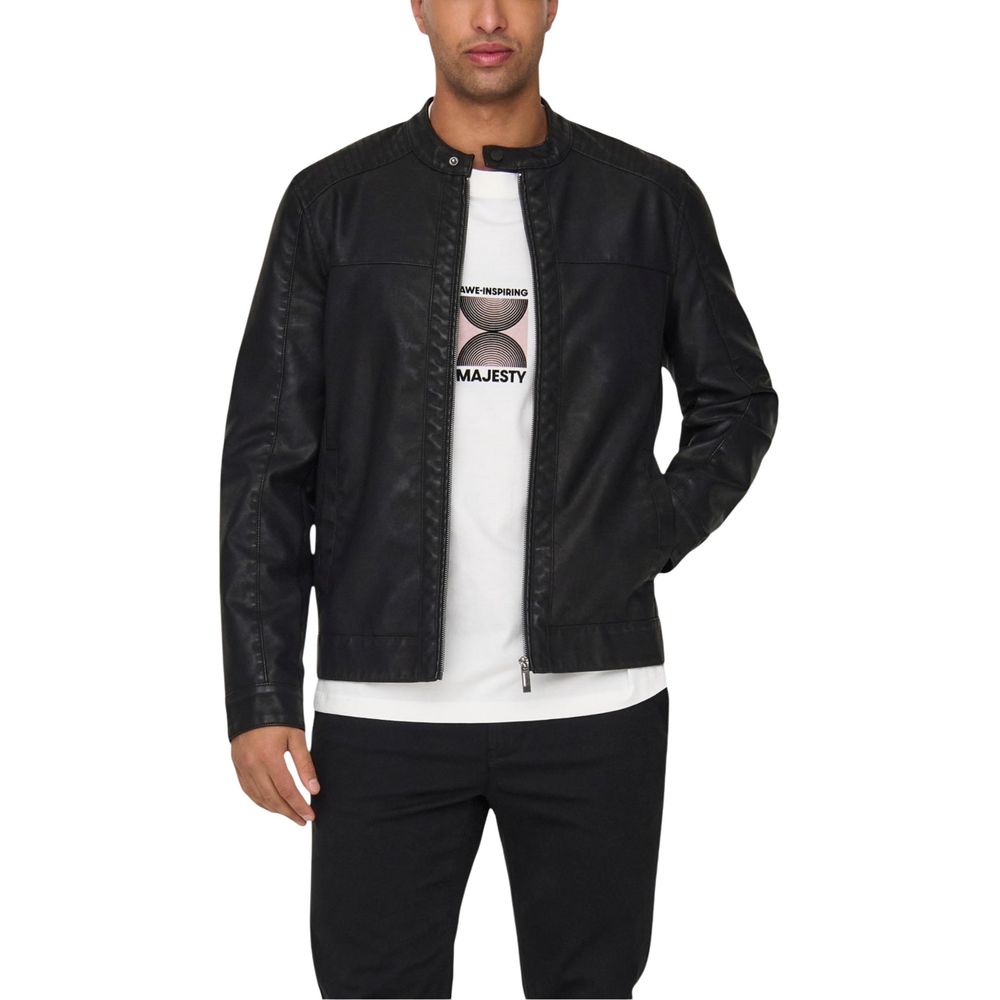 Only & Sons Black Polyester Biker Jacket