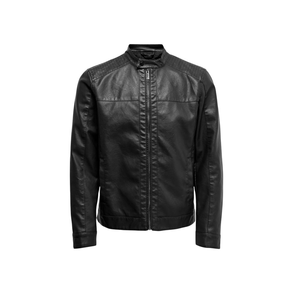 Only & Sons Black Polyester Biker Jacket
