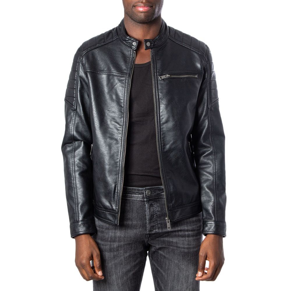 Jack Jones Black Artificial Leather Leather Jacket