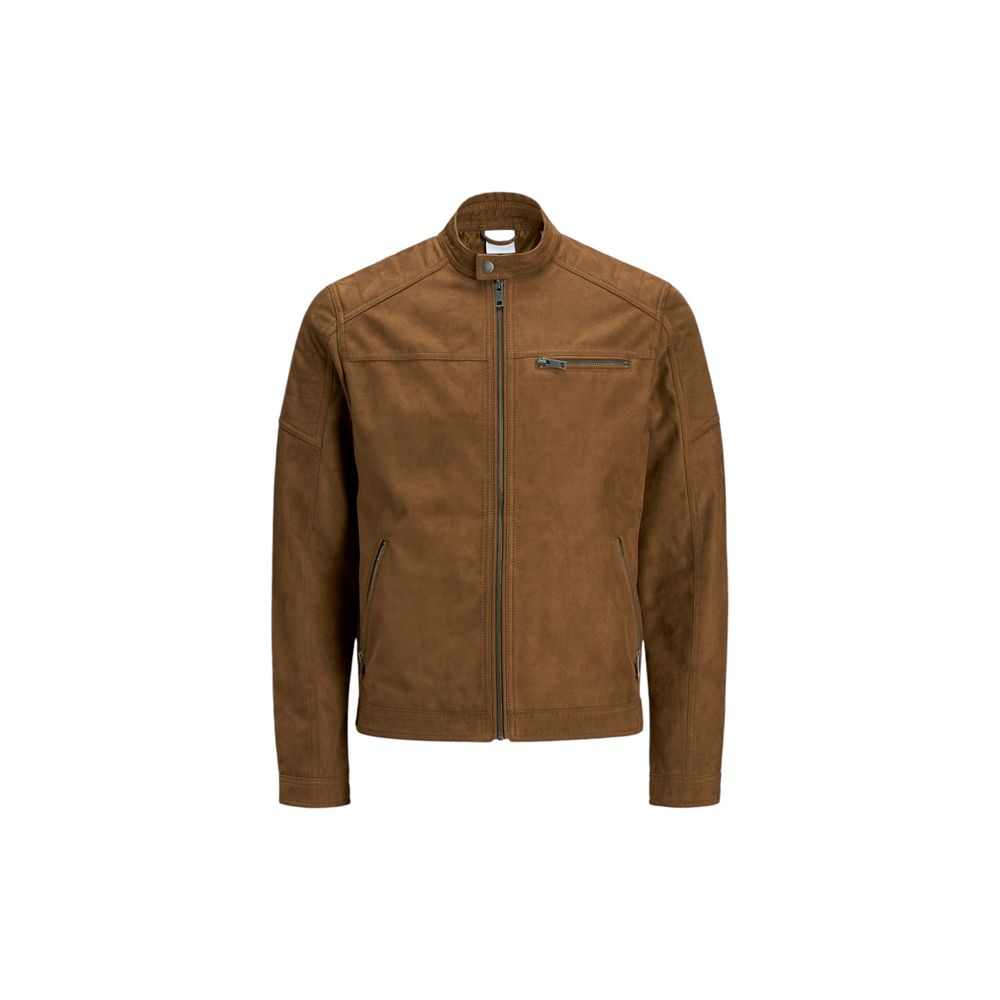 Jack Jones Beige Artificial Leather Full-Length Jacket