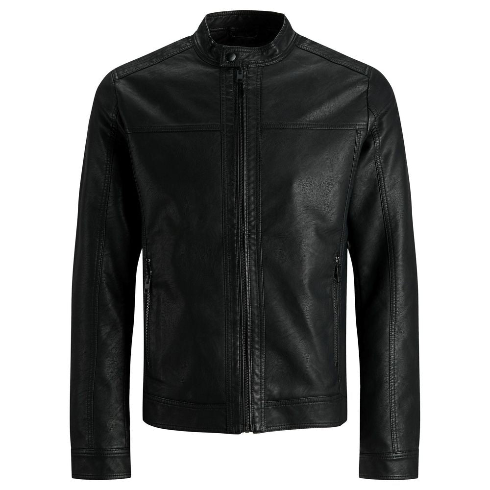 Jack Jones Black Polyamide Leather Jacket