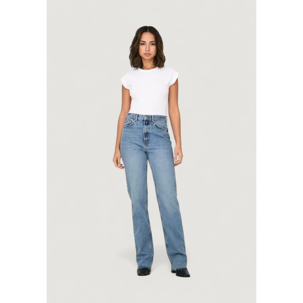 Only Light Blue Cotton Relaxed Fit Jeans