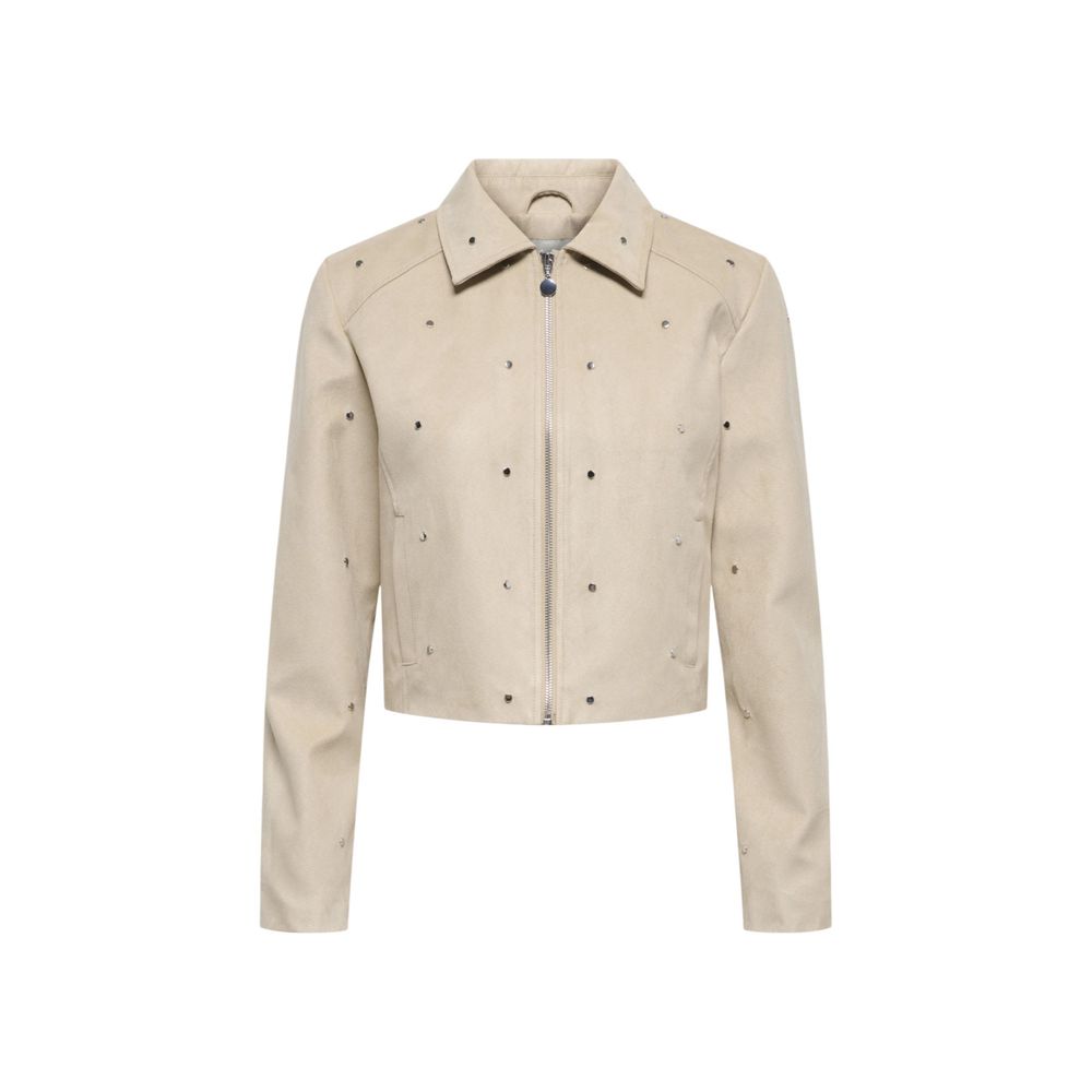 Jacqueline De Yong Beige Polyester Leather Jacket