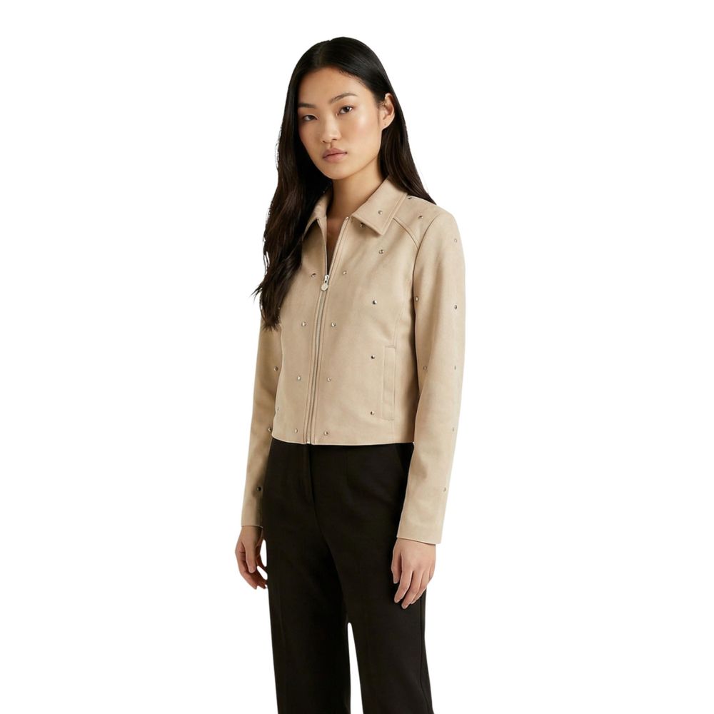 Jacqueline De Yong Beige Polyester Leather Jacket