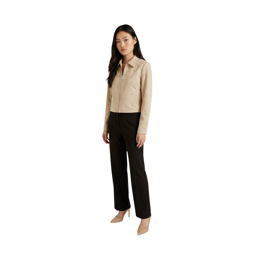 Jacqueline De Yong Beige Polyester Leather Jacket