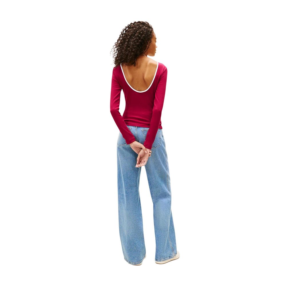 Tommy Hilfiger Jeans Bordeaux Recycled Cotton Long Sleeve T-Shirt