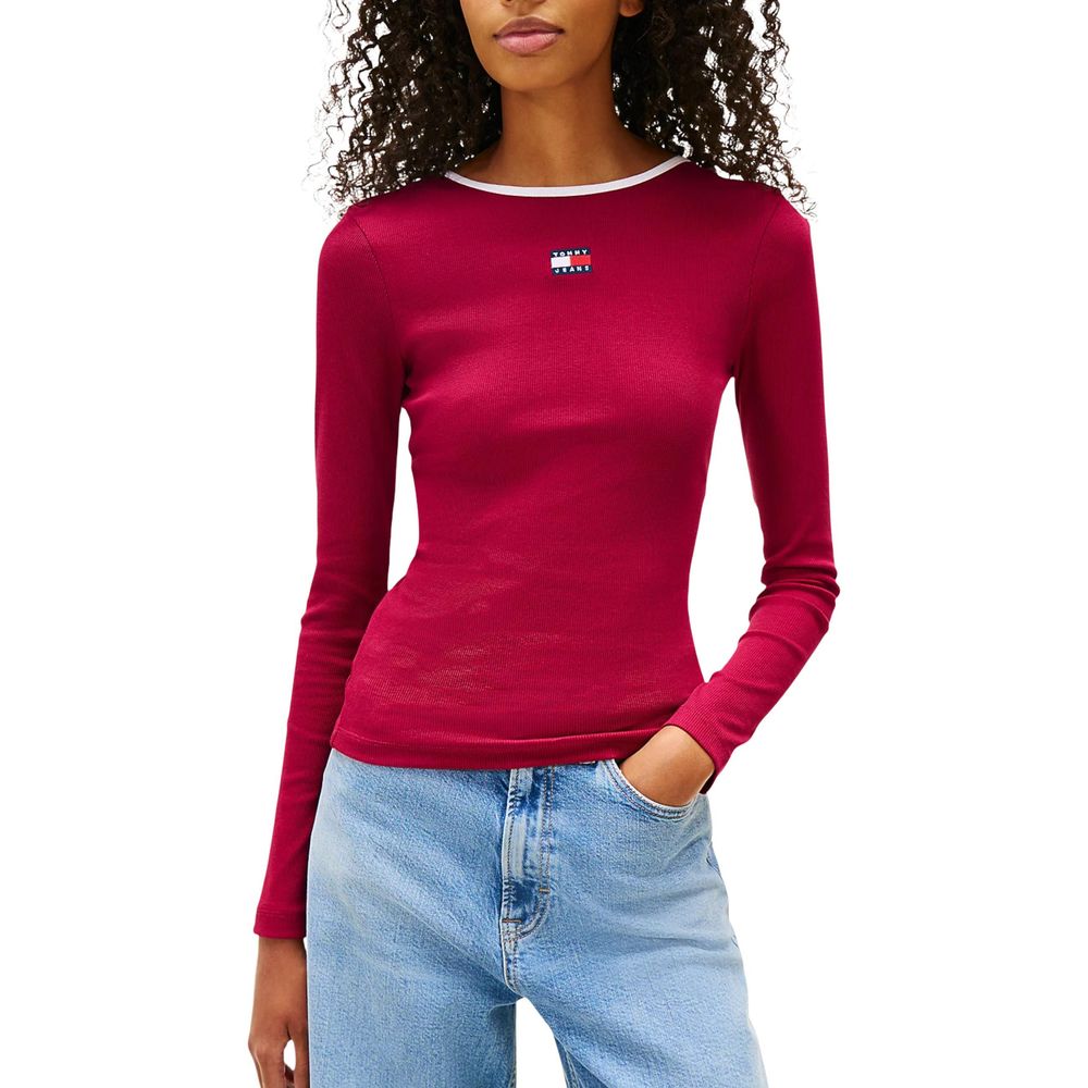 Tommy Hilfiger Jeans Bordeaux Recycled Cotton Long Sleeve T-Shirt
