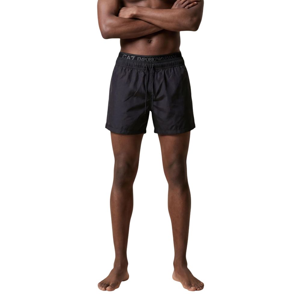 EA7 Emporio Armani Black Polyester Swim Shorts