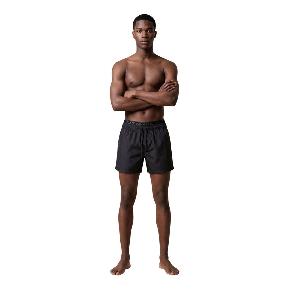 EA7 Emporio Armani Black Polyester Swim Shorts
