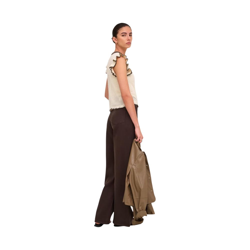 Jacqueline De Yong Beige Cotton Sleeveles T-Shirt
