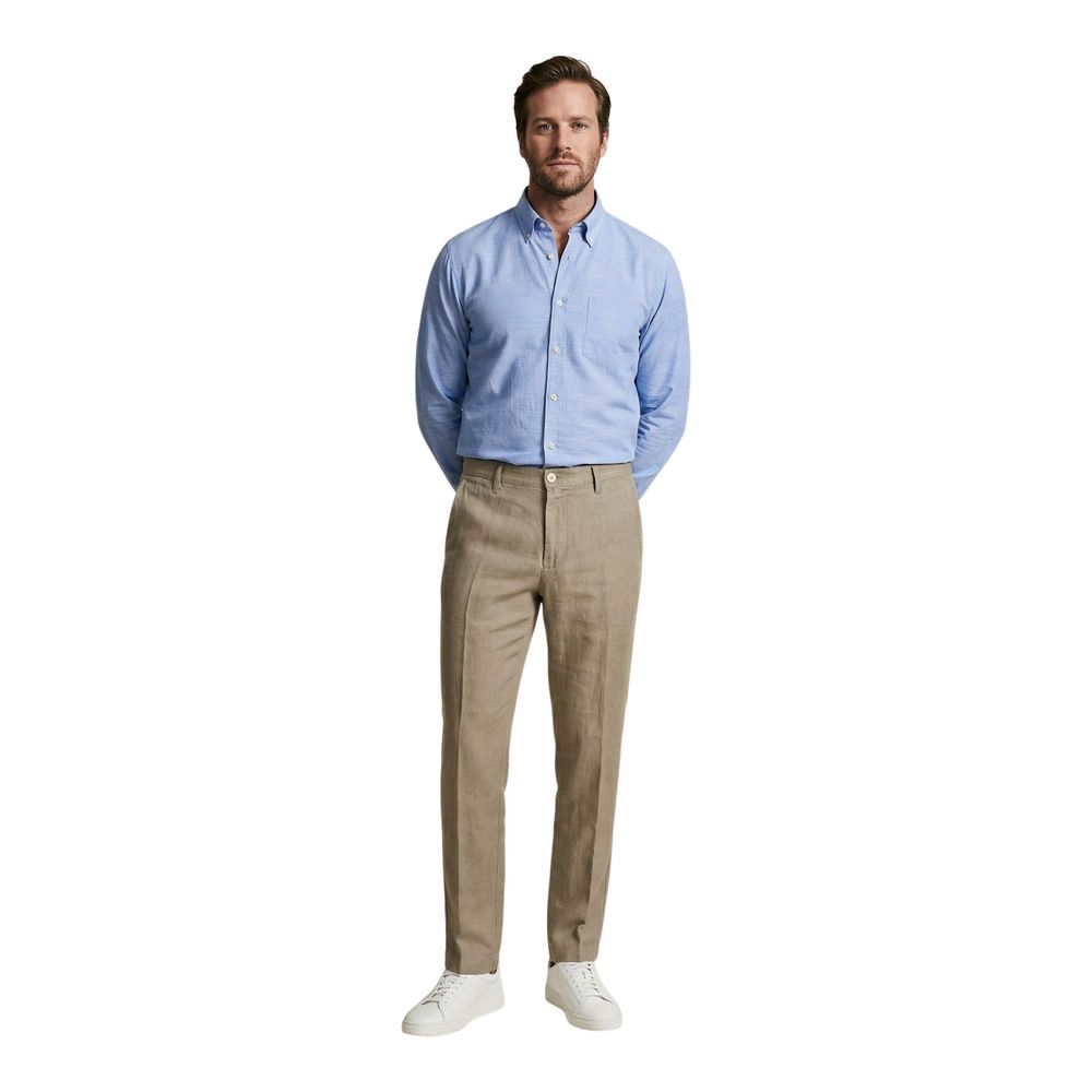 Borghese Beige Linen Casual Pants