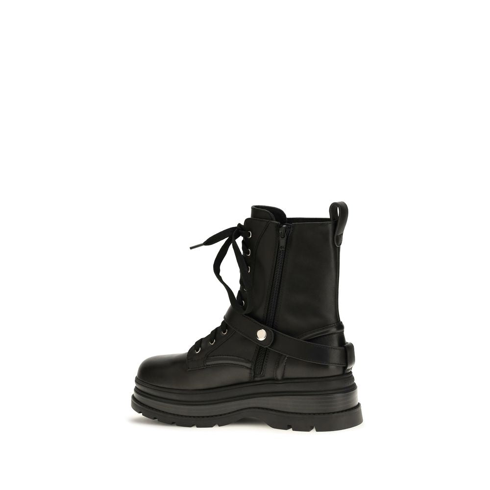 PINKO Black Calf Leather Bos Taurus Lace-Up Boots