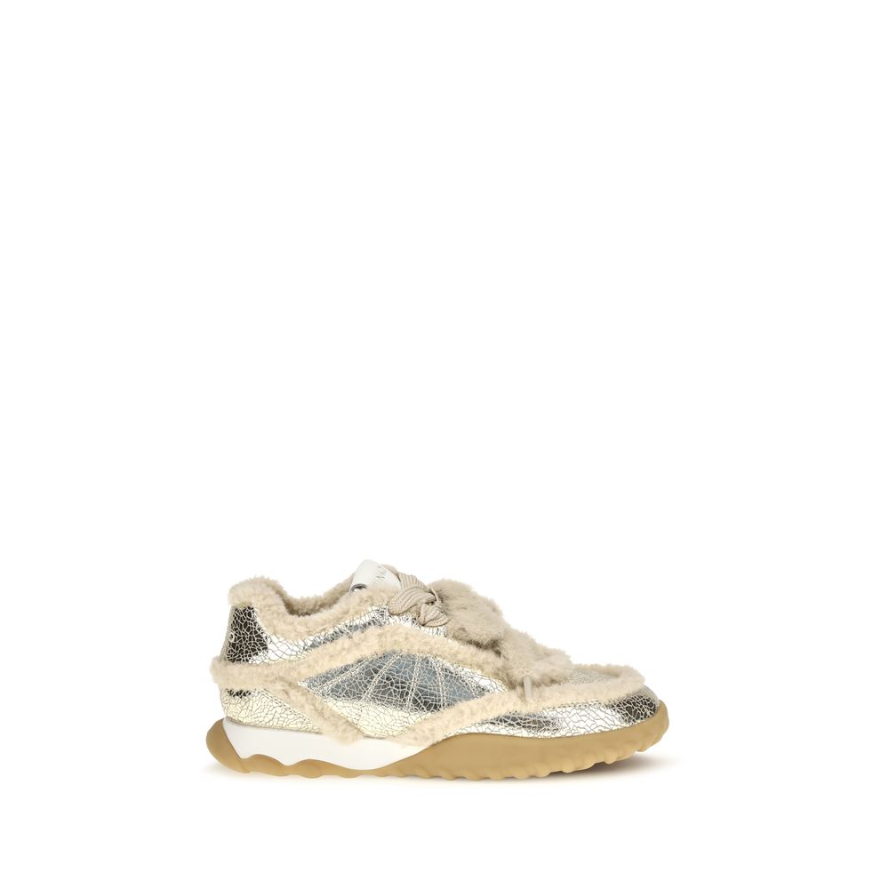 PINKO Silver Calf Leather Bos Taurus Chunky Sneakers