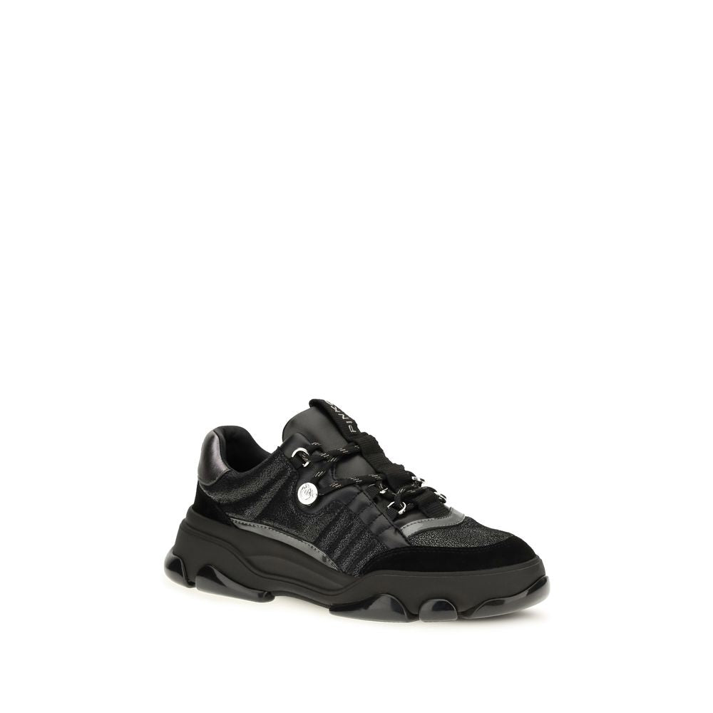PINKO Black Calf Leather Bos Taurus Chunky Sneakers