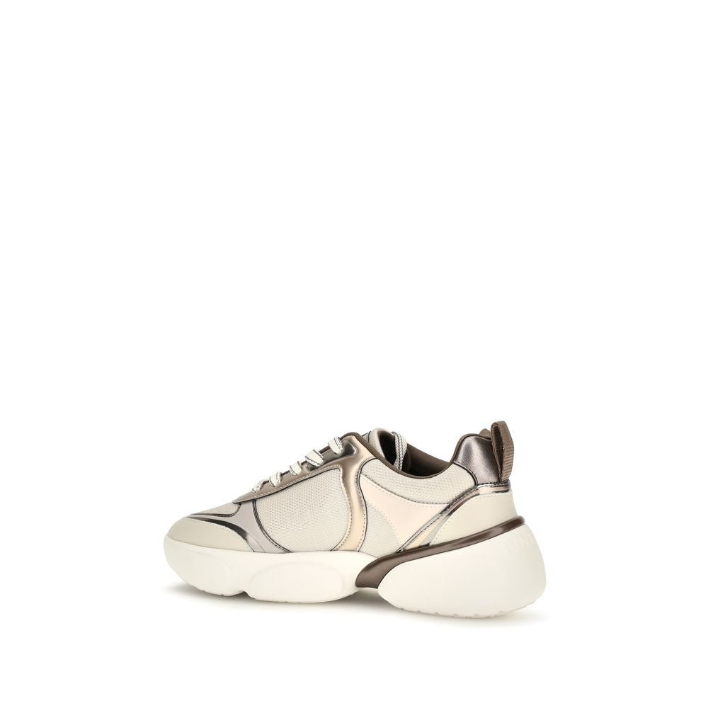 PINKO Beige Calf Leather Bos Taurus Chunky Sneakers