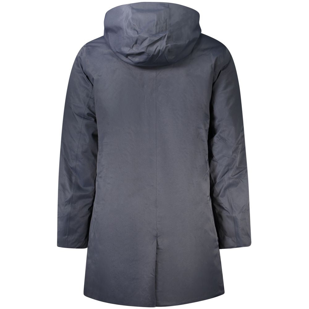 K-WAY Blue Polyester Men's Jacket with Hood and Pockets