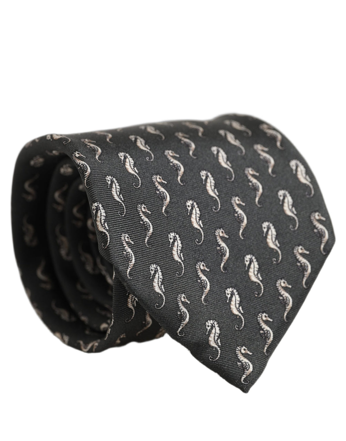 Dolce & Gabbana Men Black Seahorse Silk Adjustable Tied Necktie Tie