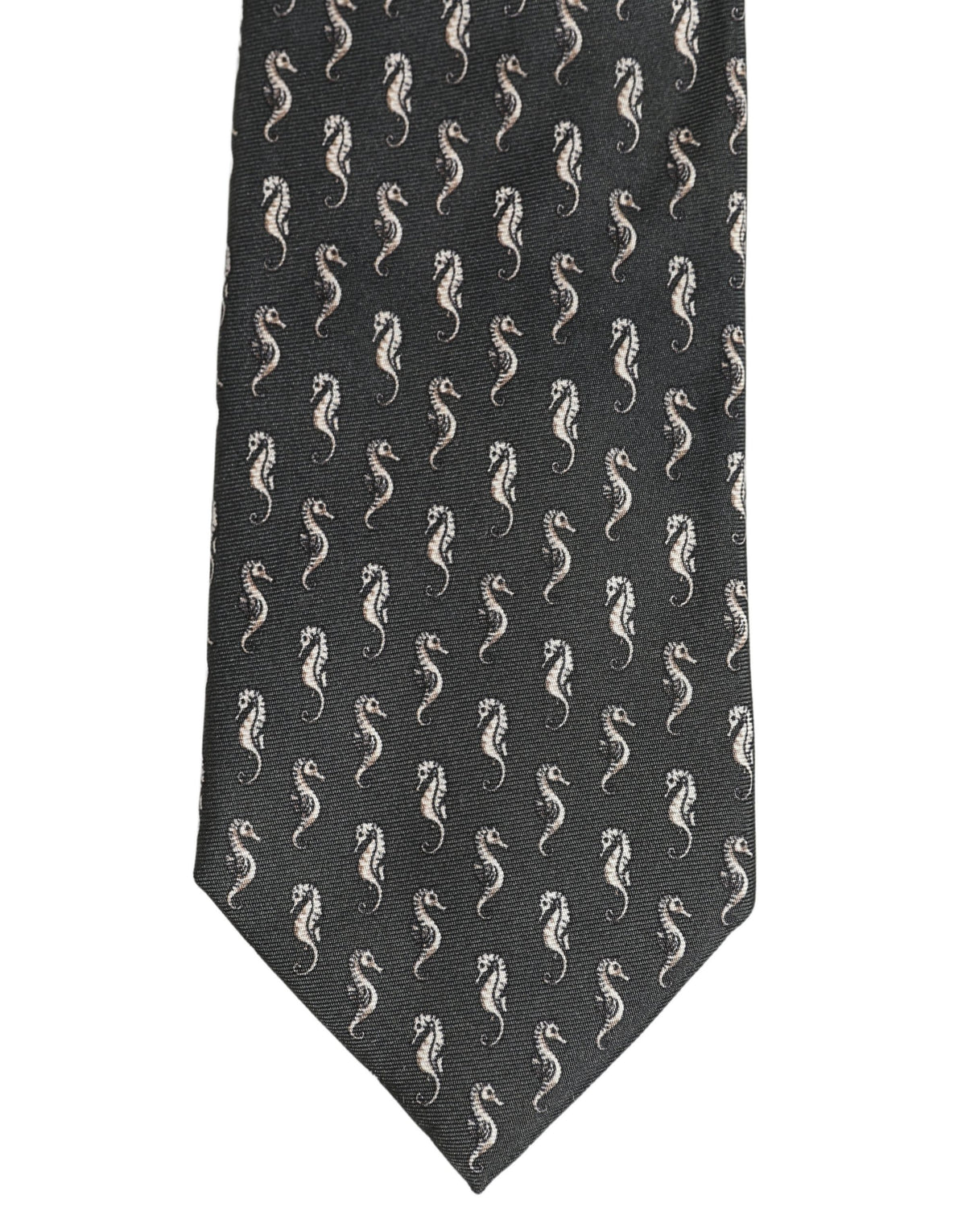 Dolce & Gabbana Men Black Seahorse Silk Adjustable Tied Necktie Tie