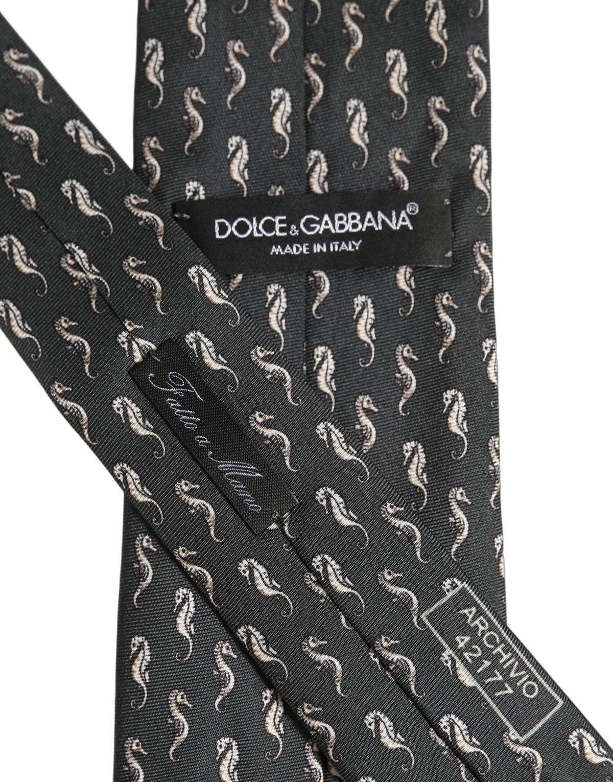 Dolce & Gabbana Men Black Seahorse Silk Adjustable Tied Necktie Tie
