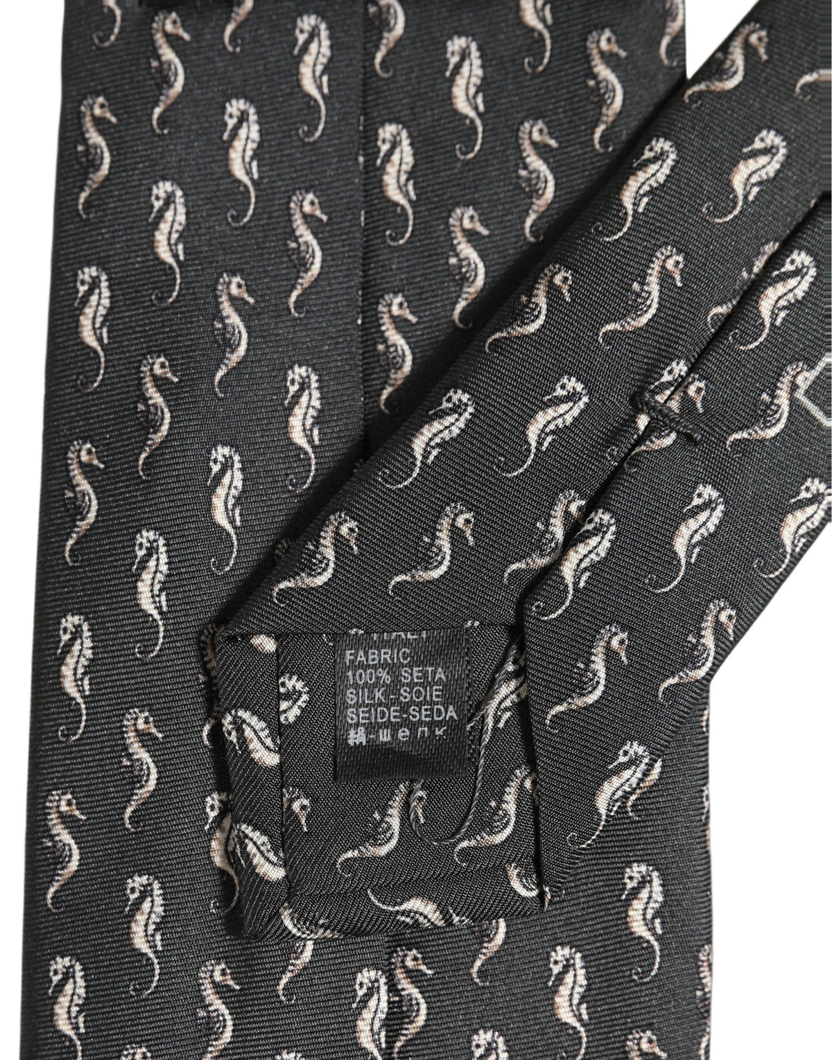 Dolce & Gabbana Men Black Seahorse Silk Adjustable Tied Necktie Tie