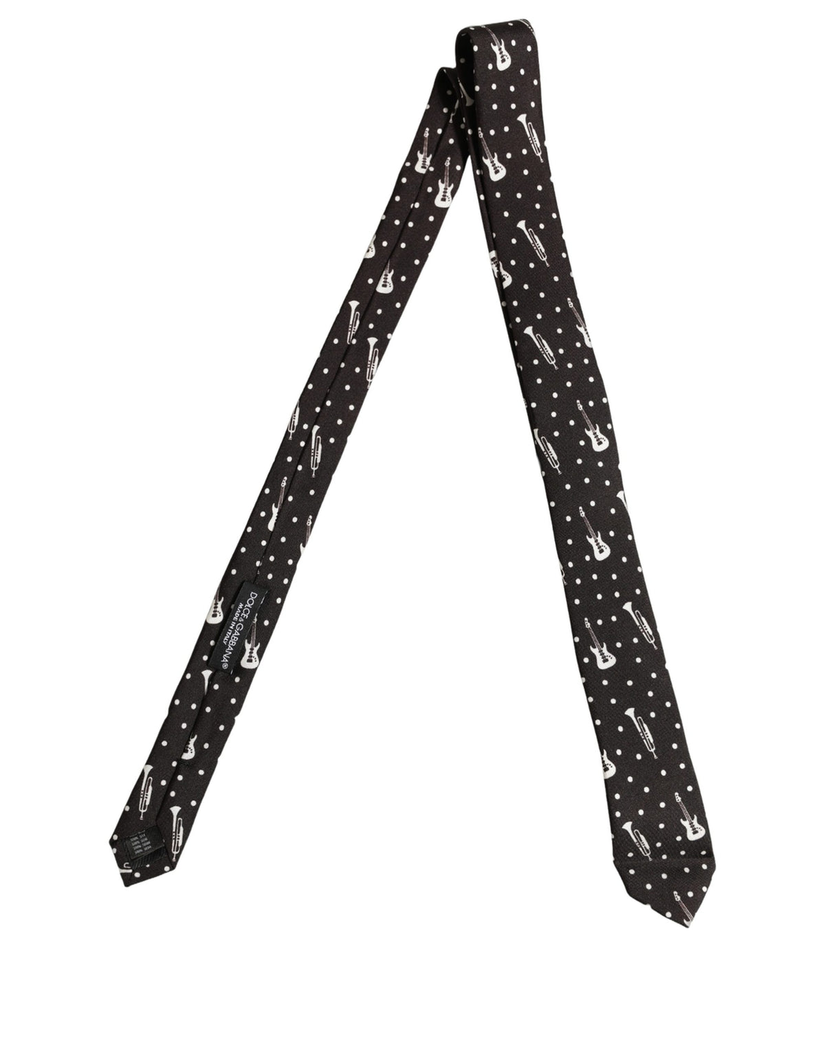 Dolce & Gabbana Black Musical Instrument Silk Adjustable Tied Necktie Tie