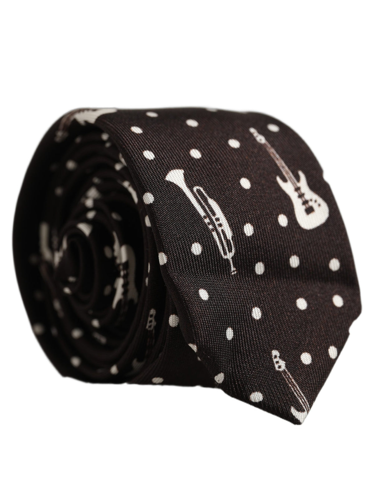 Dolce & Gabbana Black Musical Instrument Silk Adjustable Tied Necktie Tie
