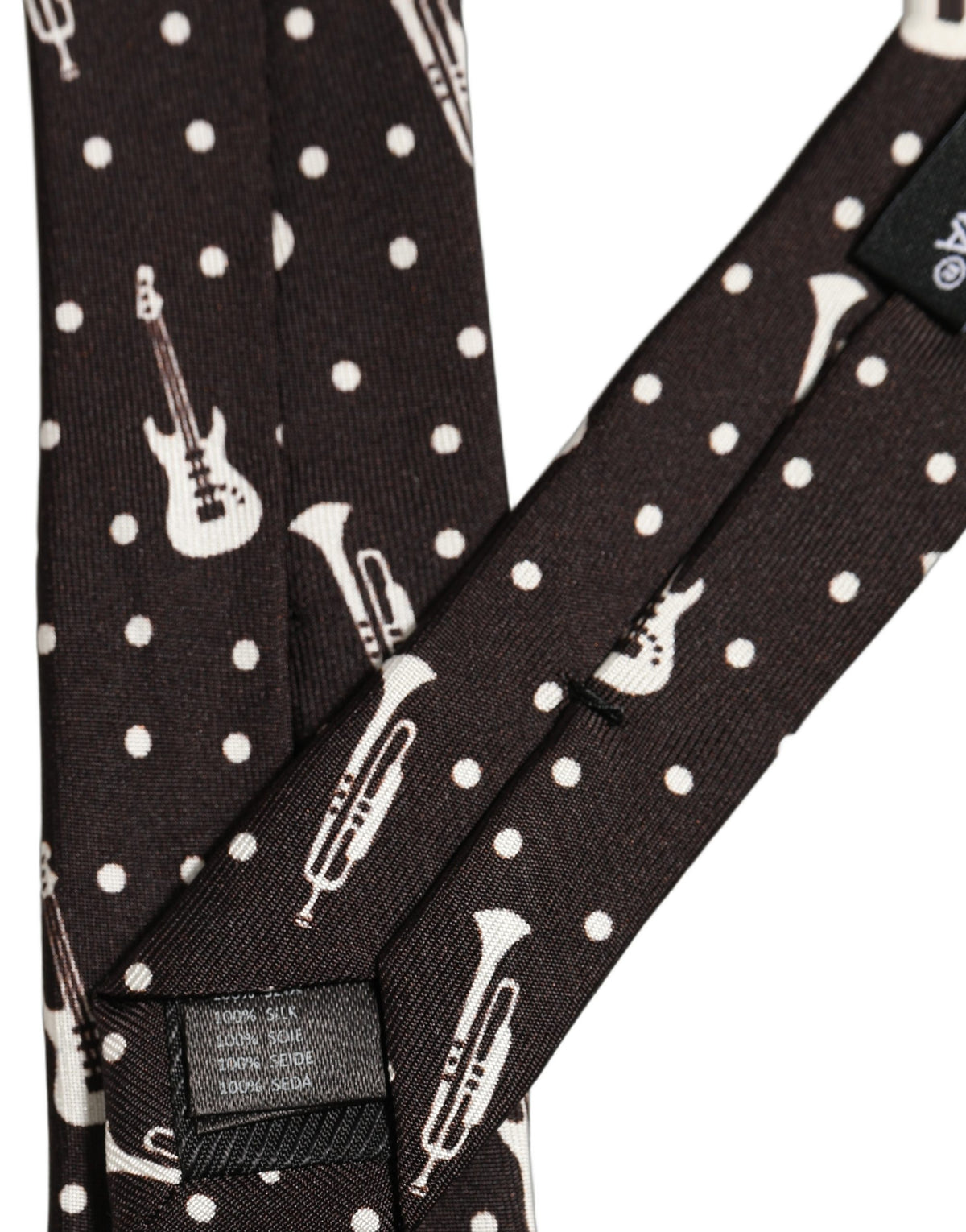 Dolce & Gabbana Black Musical Instrument Silk Adjustable Tied Necktie Tie
