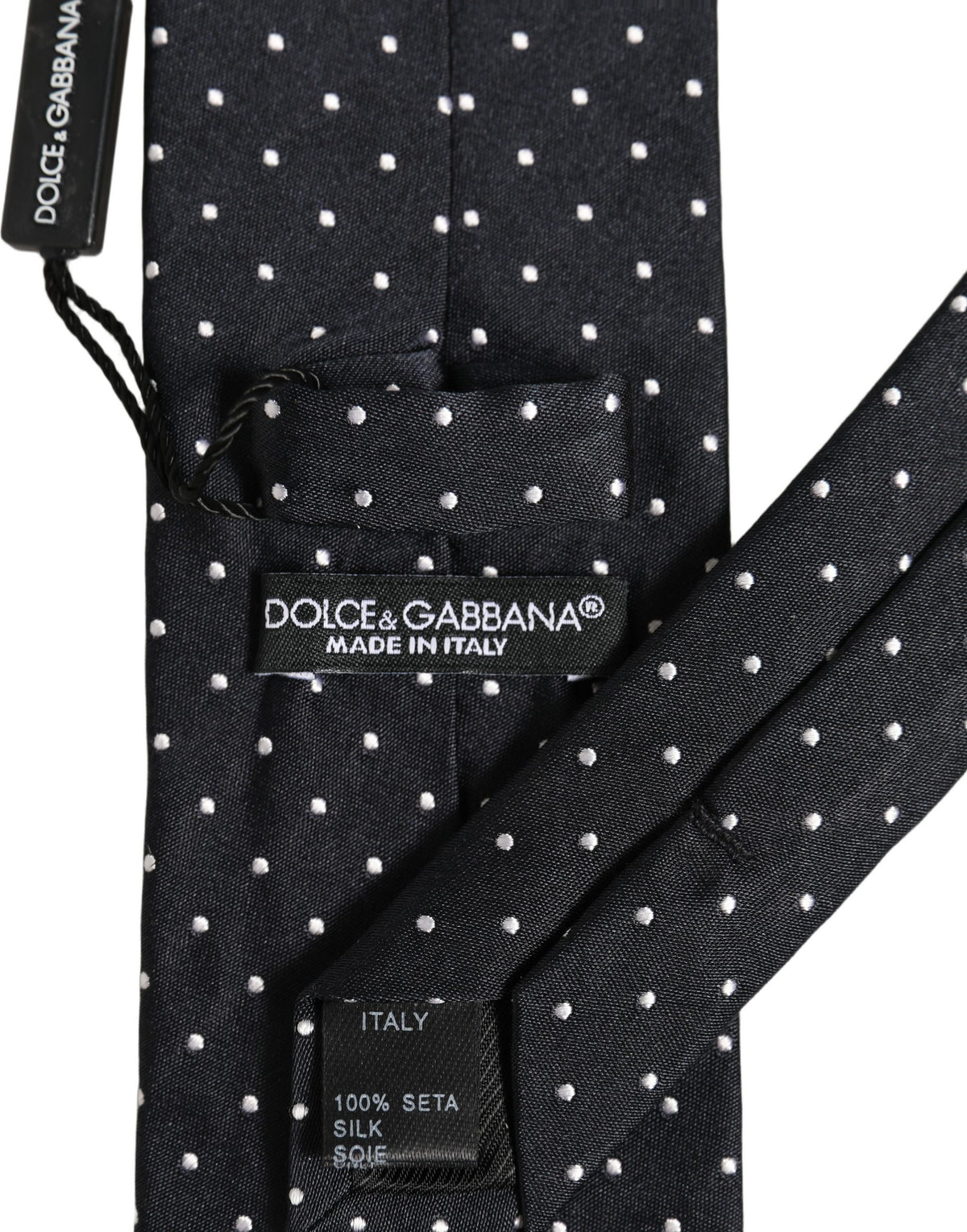 Dolce & Gabbana Dark Blue Silk Polka Dot Adjustable Tied Men Necktie Tie