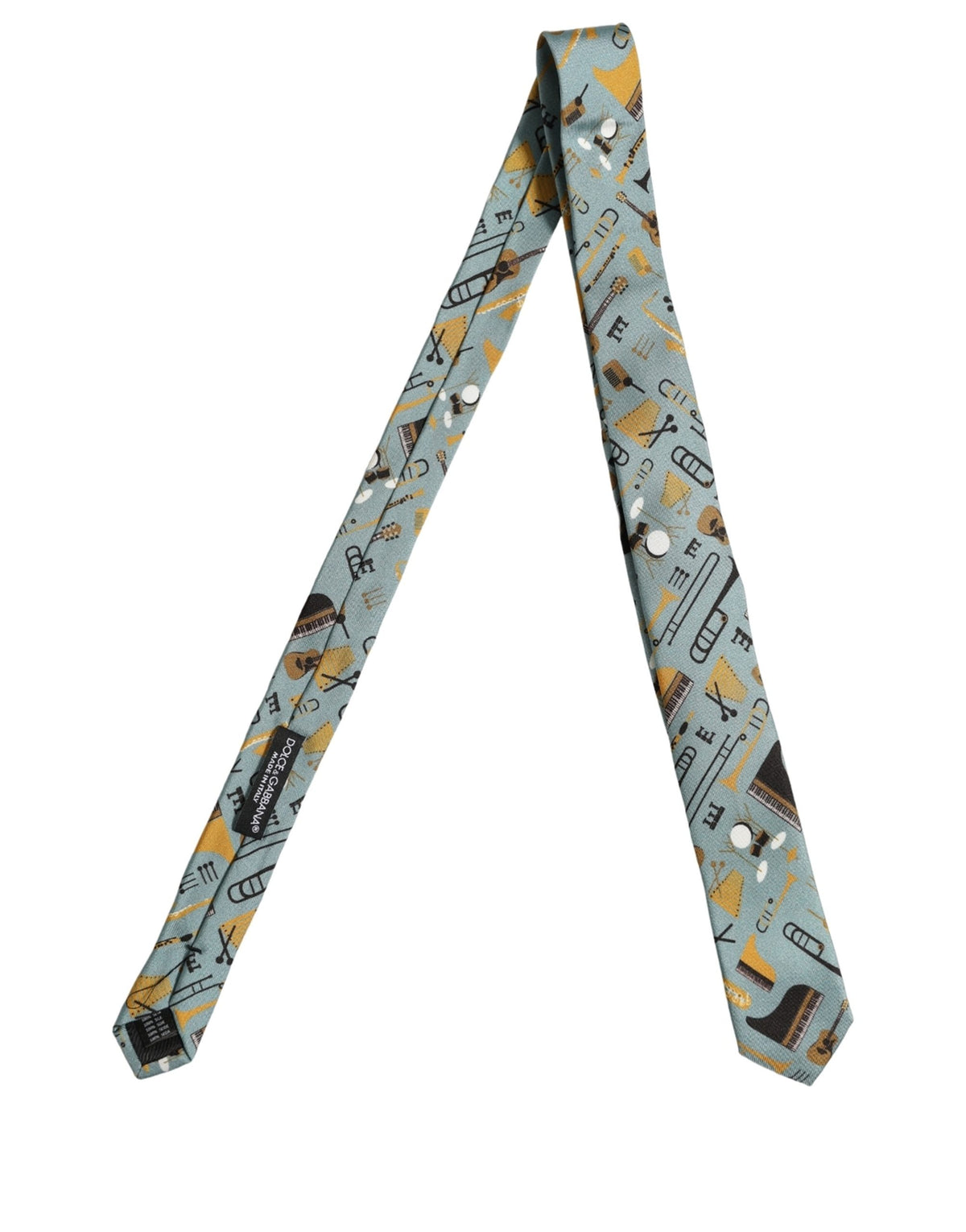 Dolce & Gabbana Light Blue Instruments Adjustable Tied Men Necktie Tie
