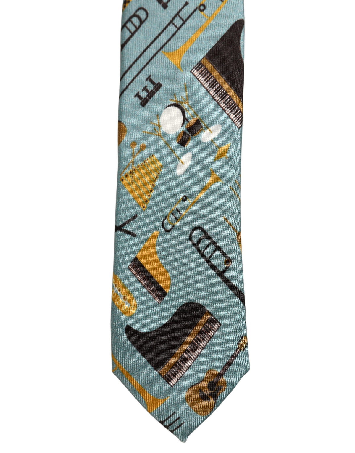 Dolce & Gabbana Light Blue Instruments Adjustable Tied Men Necktie Tie