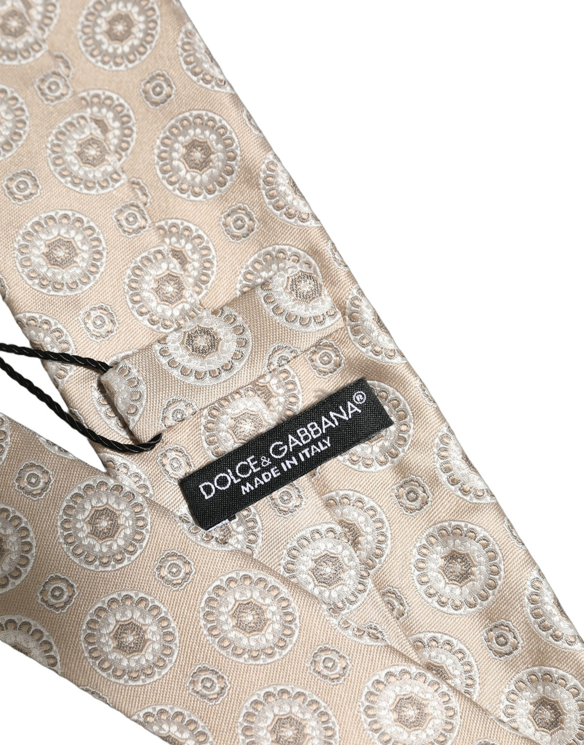 Dolce & Gabbana Beige Silk Medallion Circle Adjustable Tied Necktie Tie