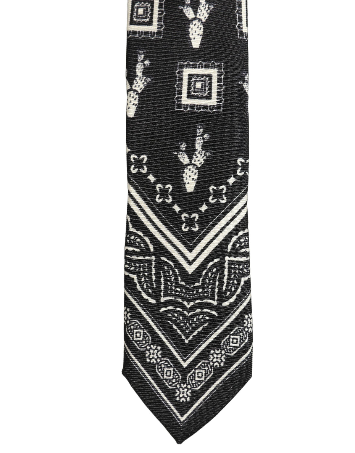 Dolce & Gabbana Black Patterned 100%Silk Adjustable Necktie Accessory Tie