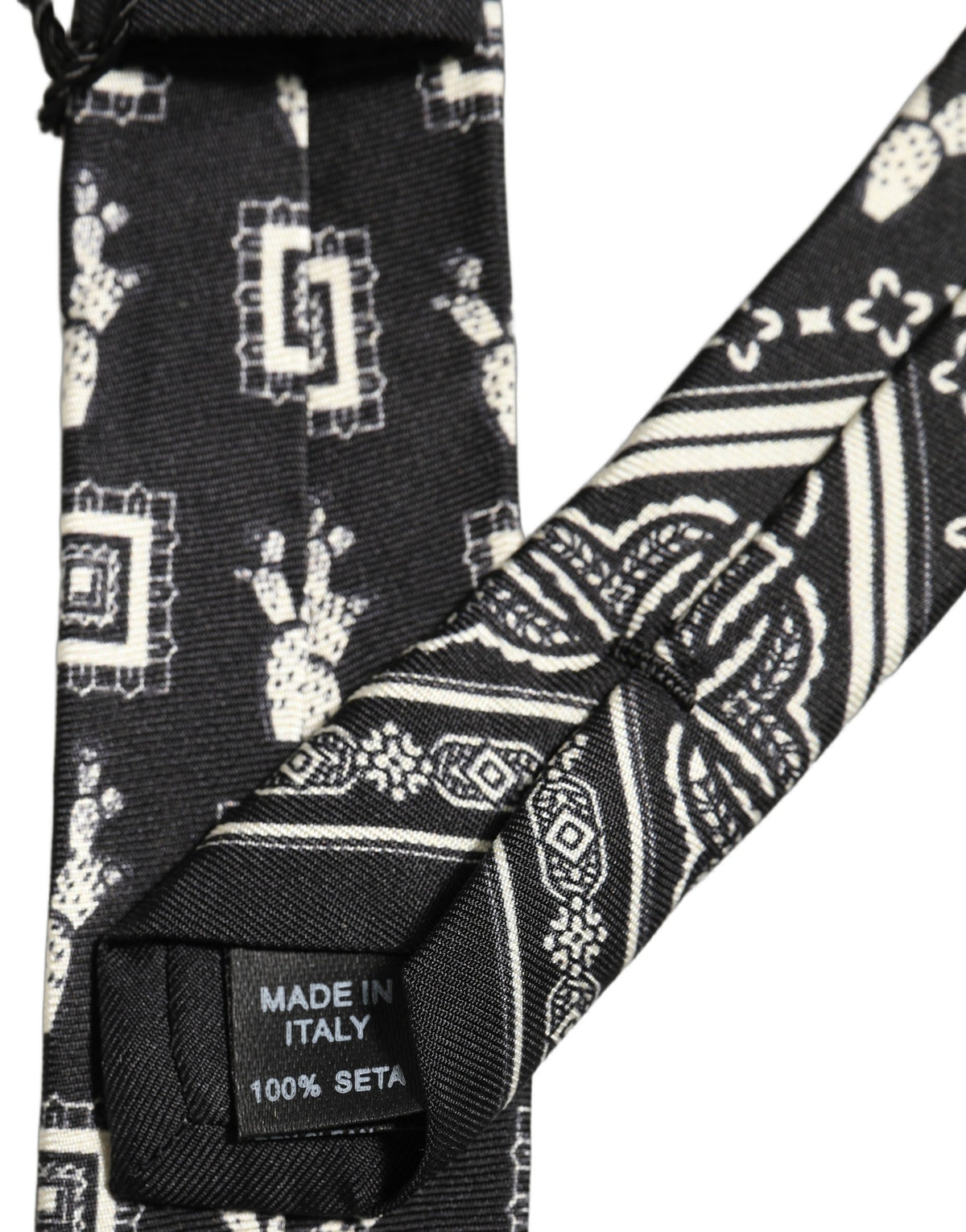 Dolce & Gabbana Black Patterned 100%Silk Adjustable Necktie Accessory Tie