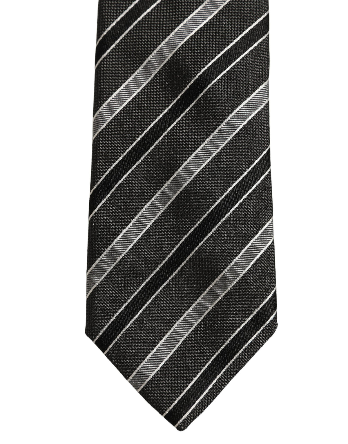 Dolce & Gabbana Black Gray Stripes Silk Adjustable Necktie Accessory Tie