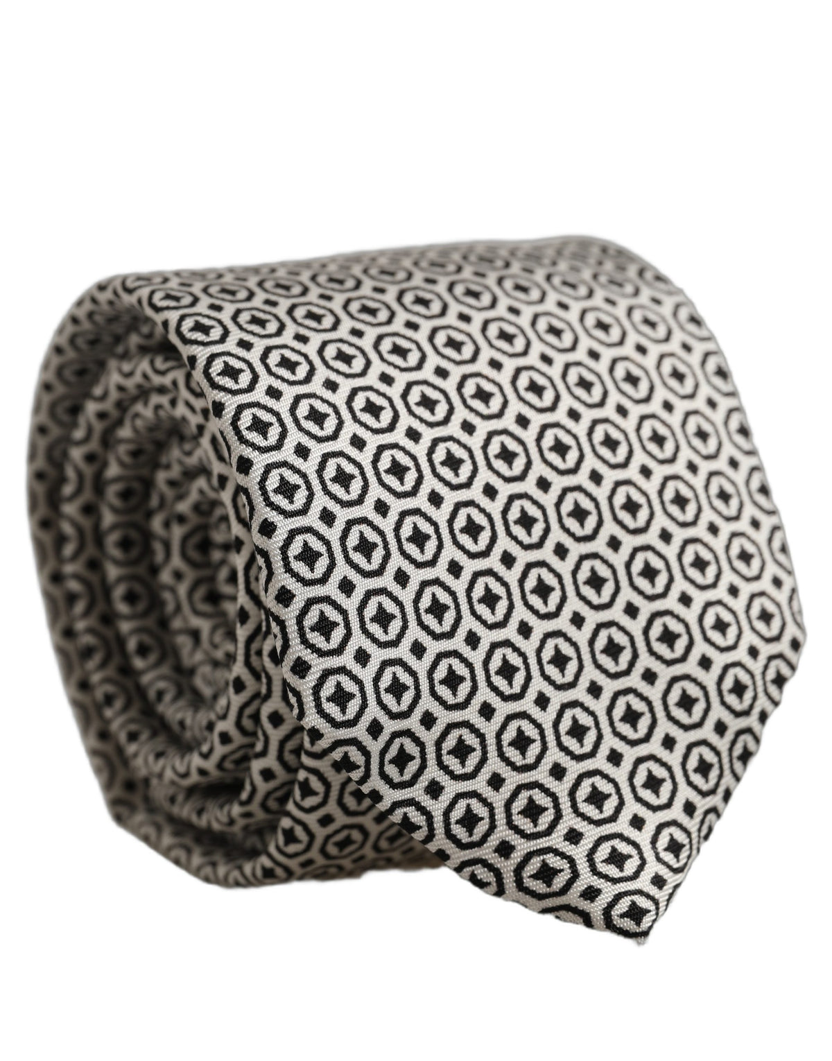 Dolce & Gabbana Black White Geometric Adjustable Necktie Accessory Tie