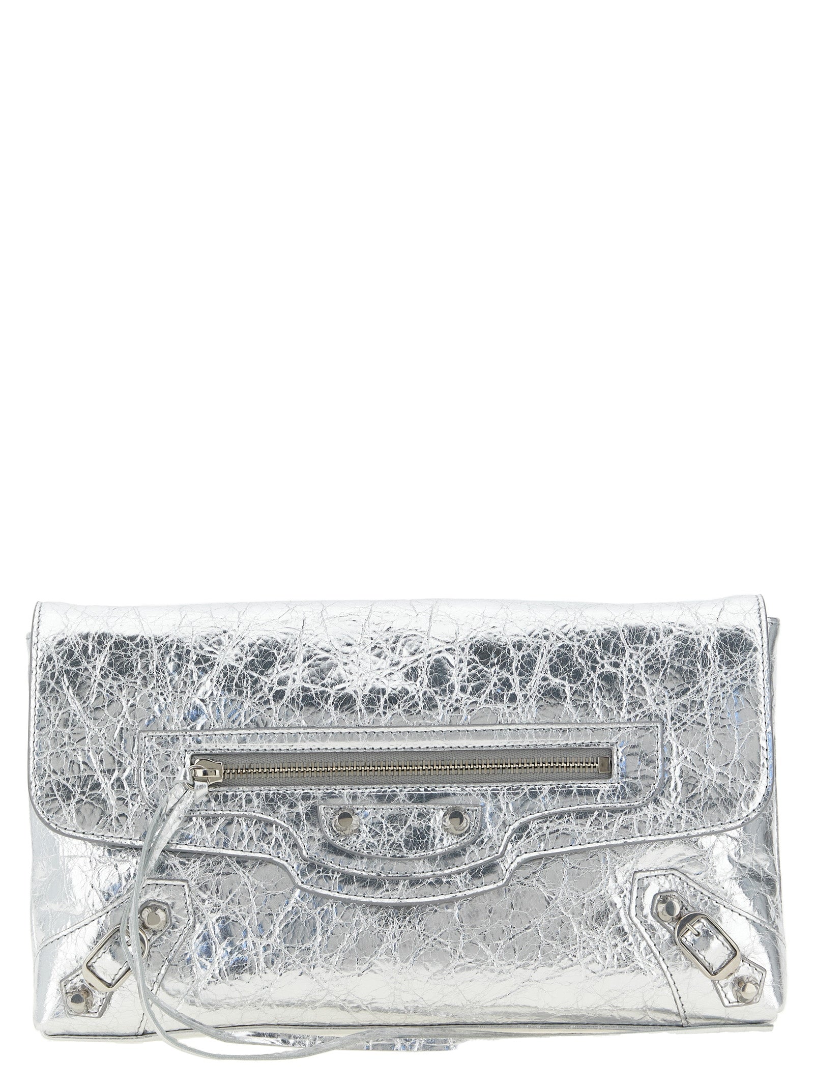Balenciaga Silver Lamb Leather Clutch Bag