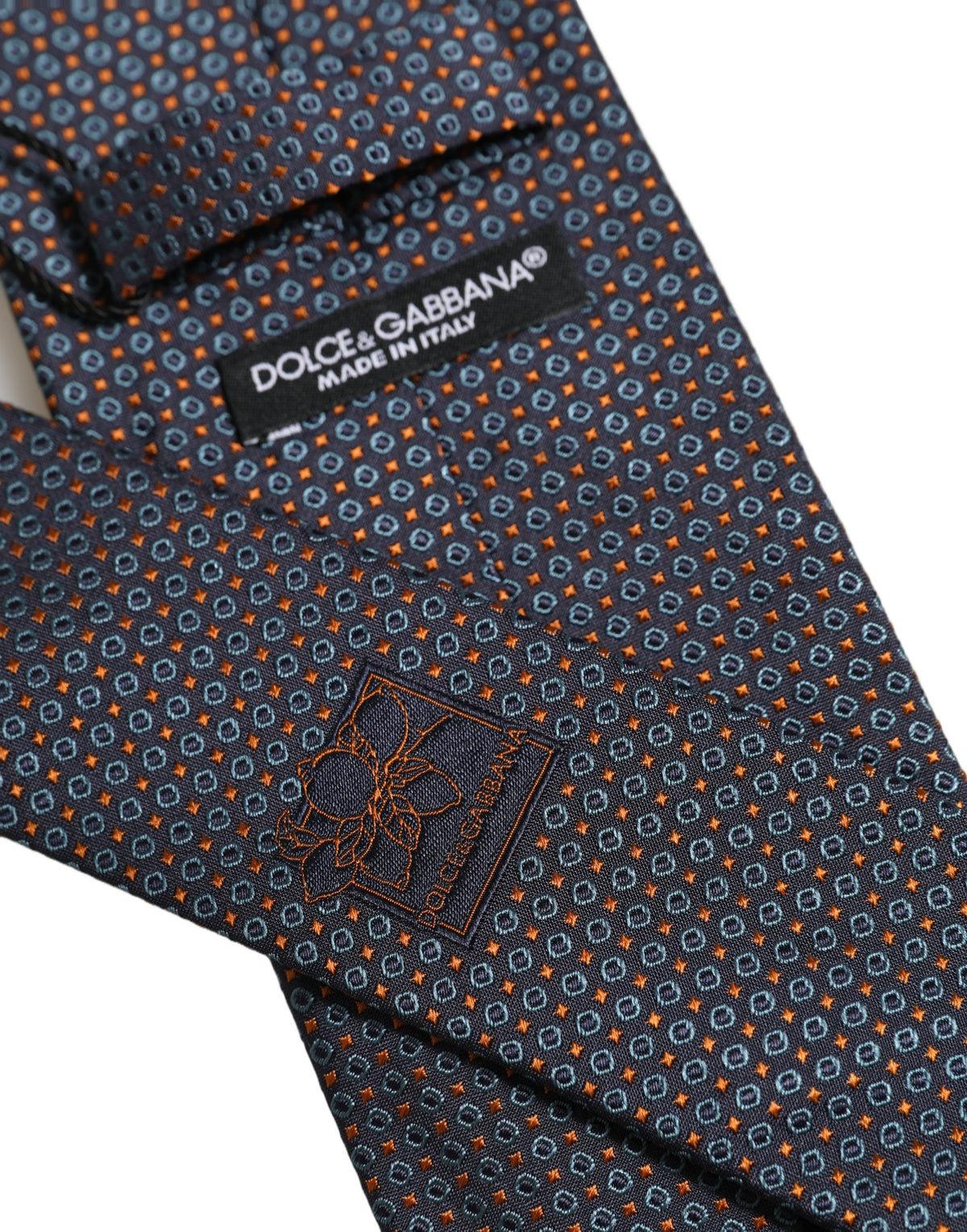 Dolce & Gabbana Dark Blue Geometric Silk Adjustable Necktie Accessory Tie