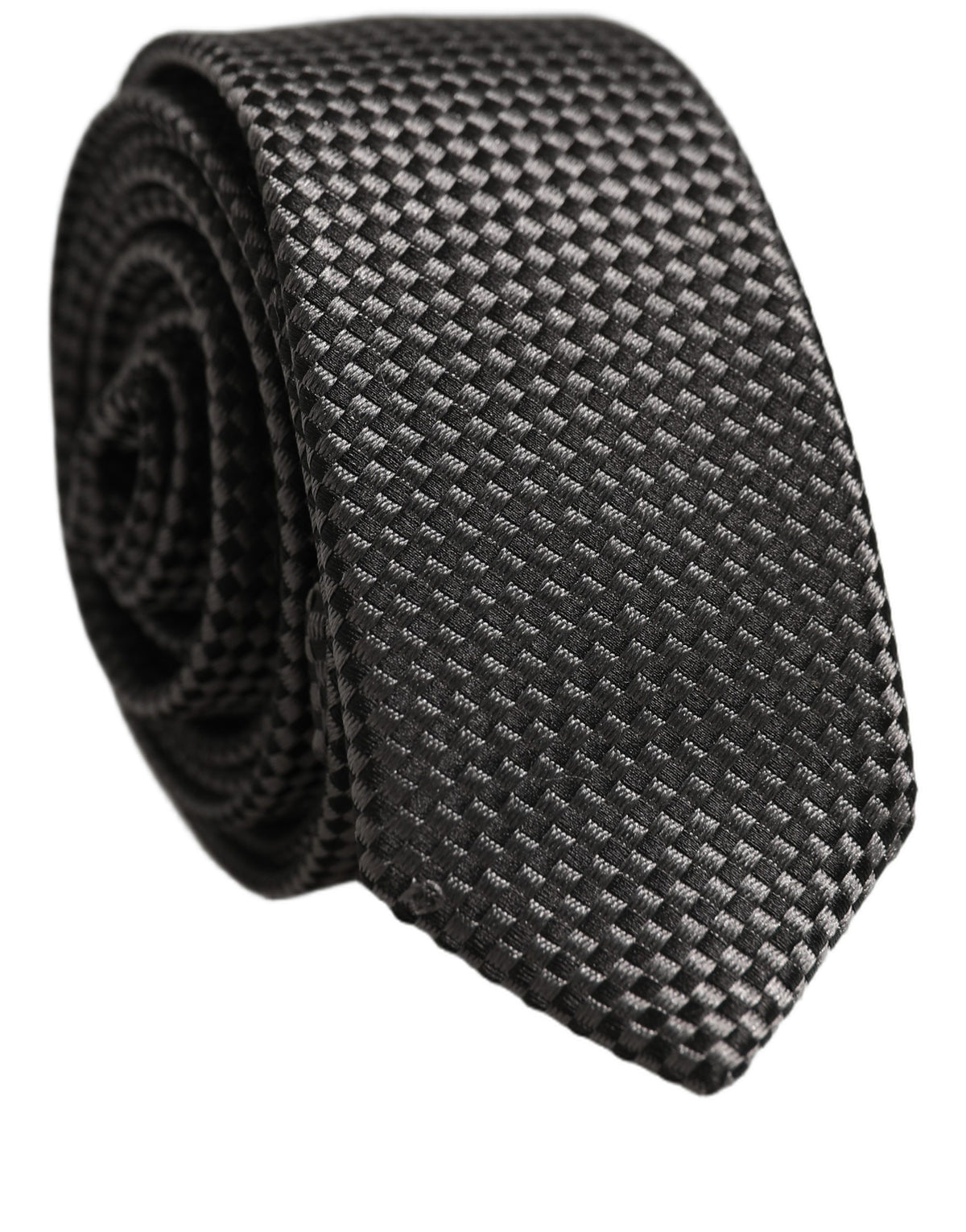 Dolce & Gabbana Dark Gray Textured Silk Adjustable Necktie Accessory Tie