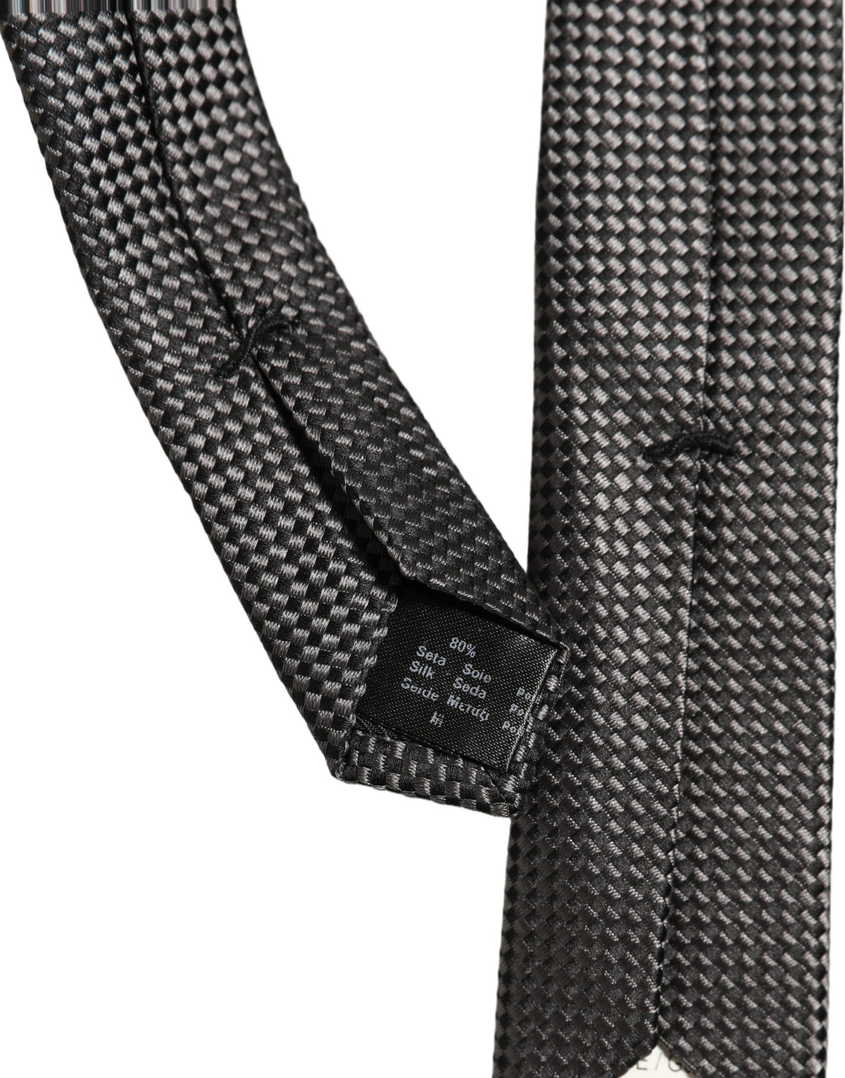 Dolce & Gabbana Dark Gray Textured Silk Adjustable Necktie Accessory Tie