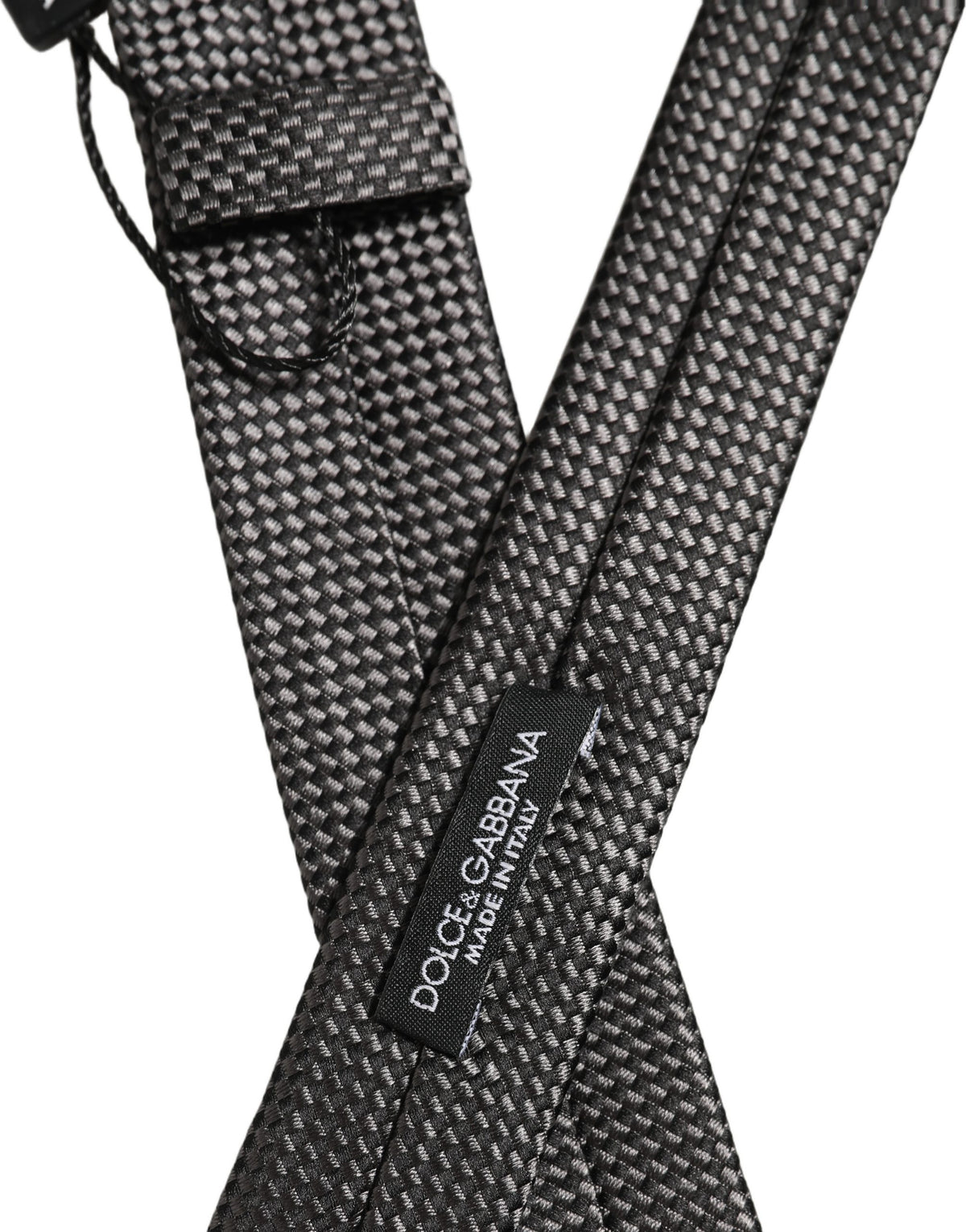Dolce & Gabbana Dark Gray Textured Silk Adjustable Necktie Accessory Tie