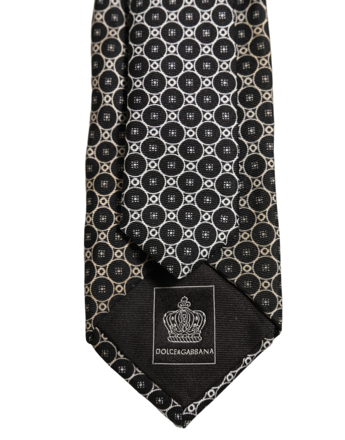 Dolce & Gabbana Black White Geometric Silk Adjustable Necktie Accessory Tie
