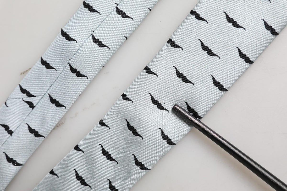 Dolce & Gabbana Light Gray Mustache Silk Adjustable Necktie Accessory