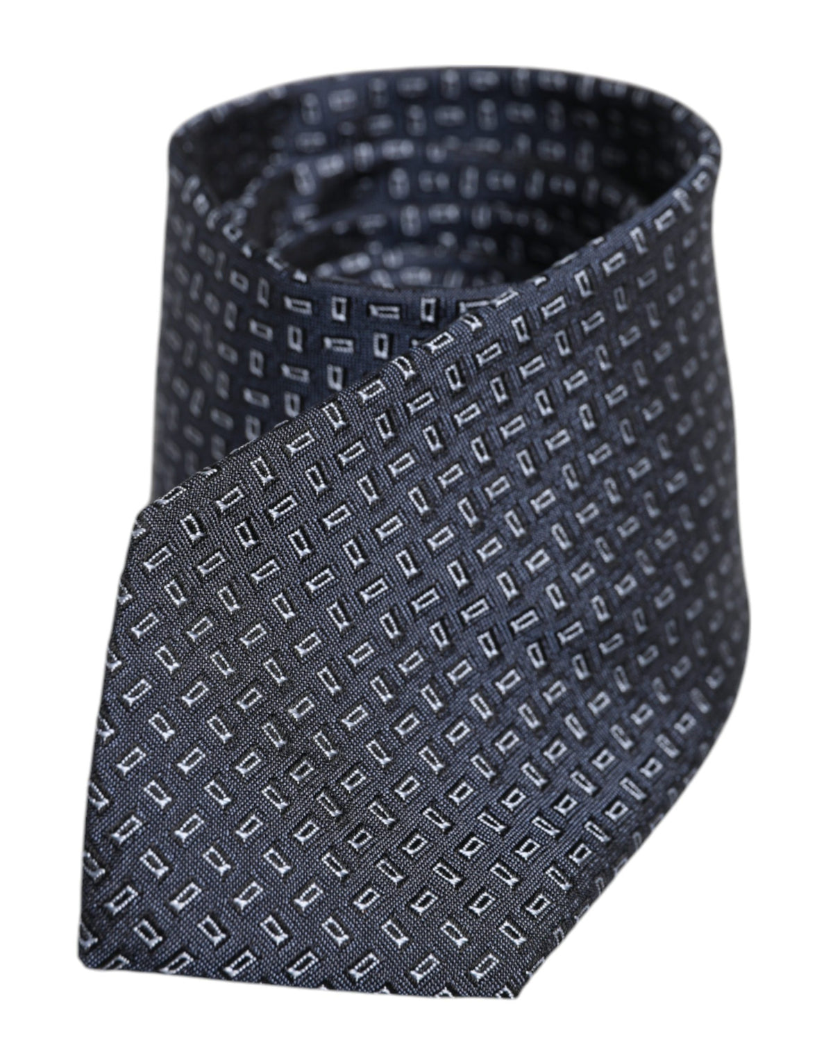 Dolce & Gabbana Dark Blue Silk Geometric Adjustable Tied Necktie Tie