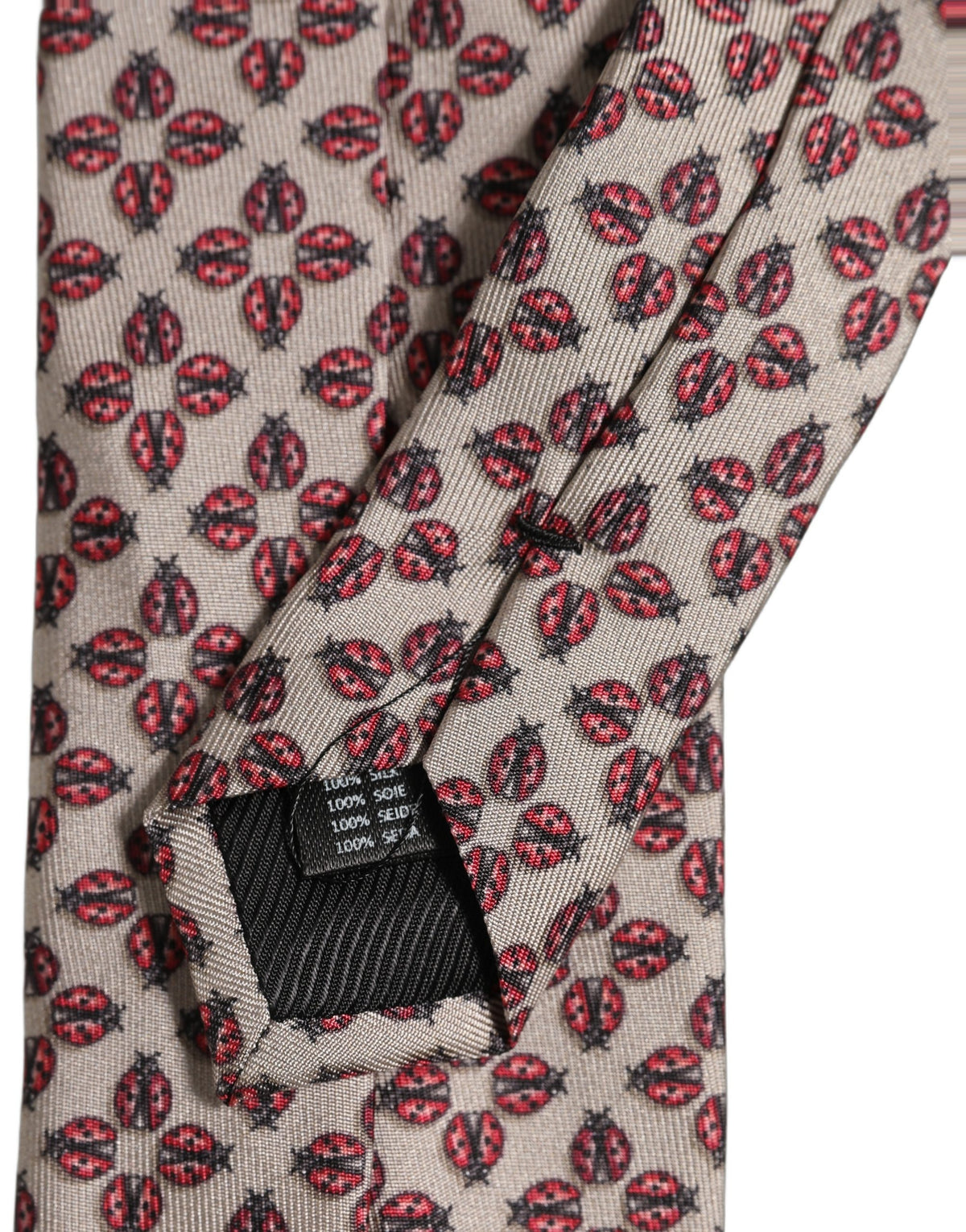 Dolce & Gabbana Beige Lady Bug Silk Adjustable Necktie Men Accessory Tie