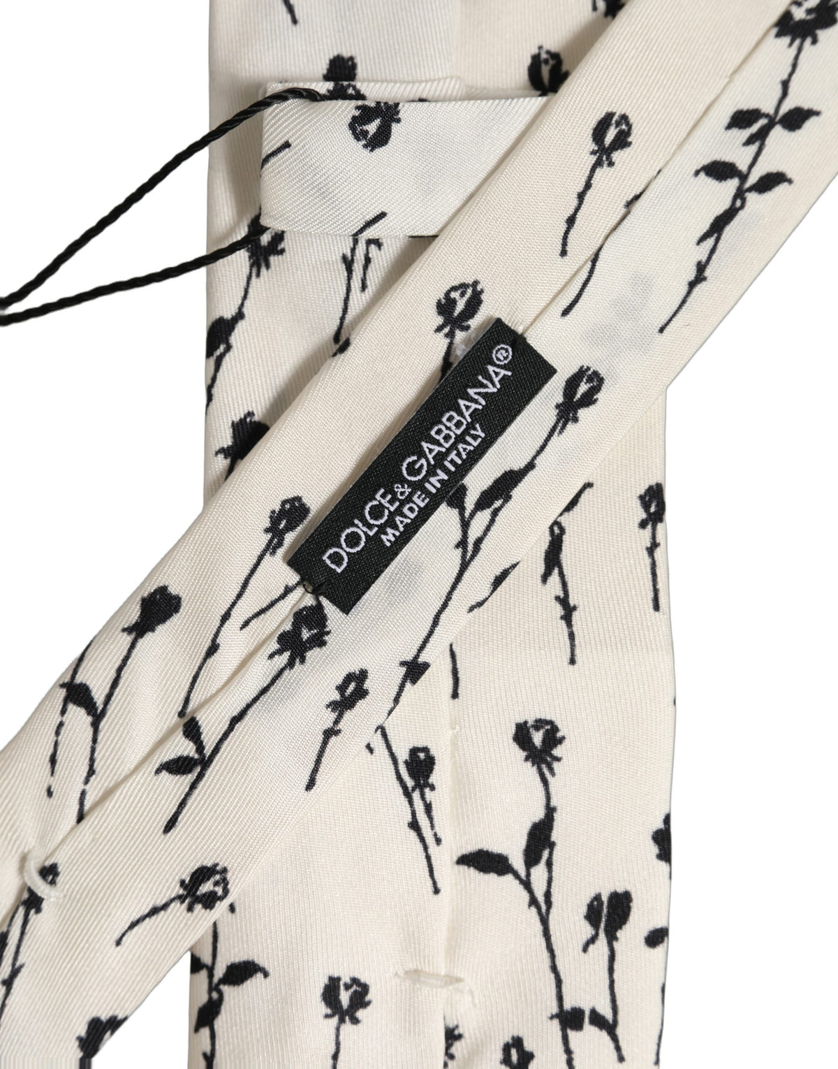 Dolce & Gabbana Off White Floral Print Adjustable Necktie Accessory Tie