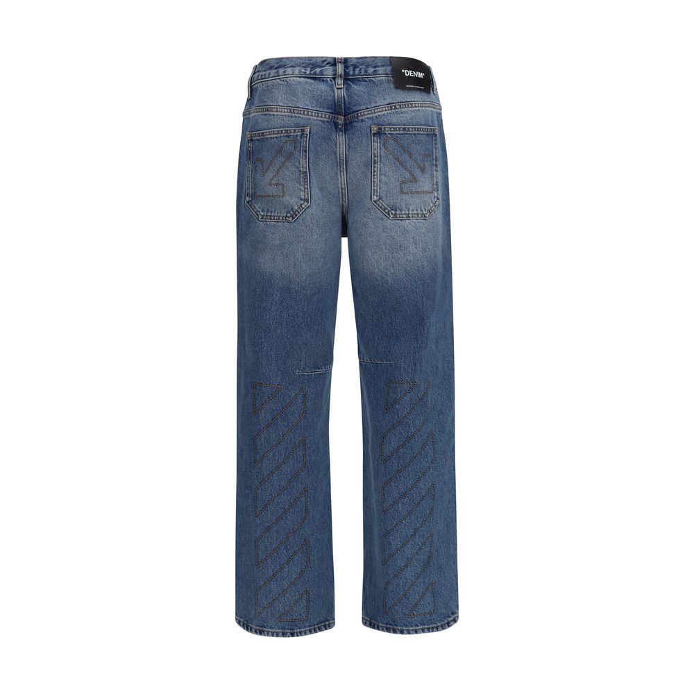 Off-White Blue Cotton Slim Fit Jeans