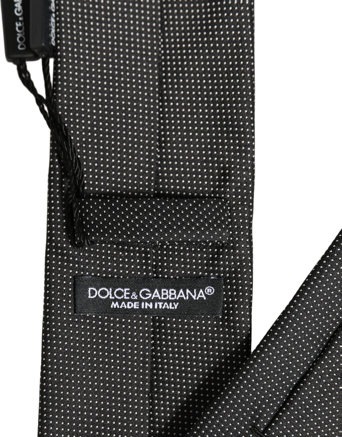 Dolce & Gabbana Black Silk Micro Polka Dot Adjustable Tied Necktie Tie