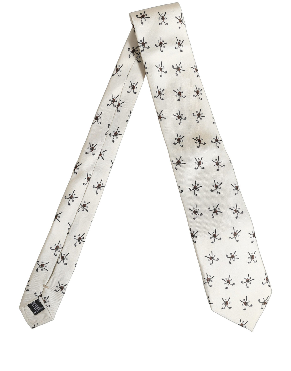 Dolce & Gabbana Off White Printed Silk Adjustable Necktie Accessory  Tie
