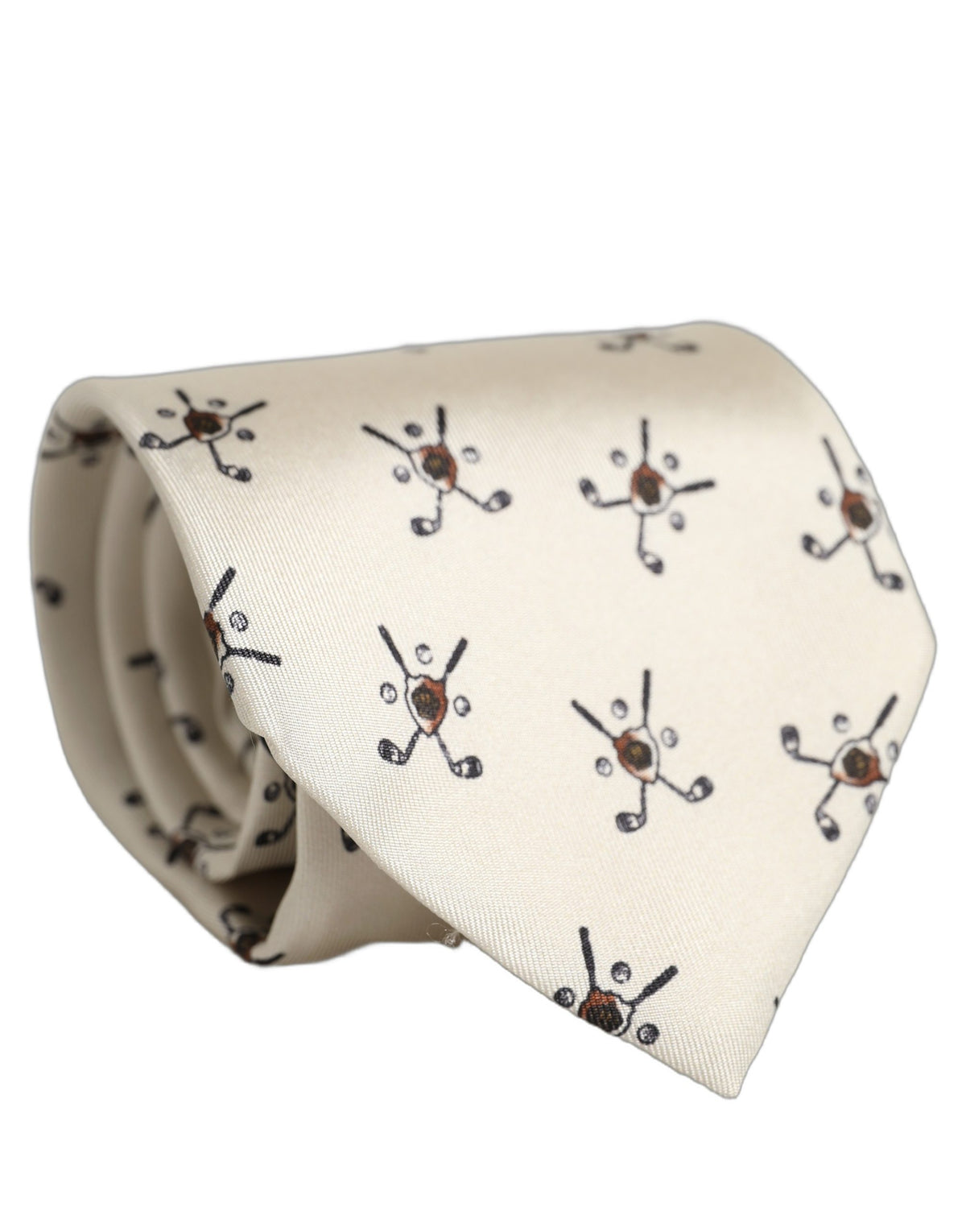 Dolce & Gabbana Off White Printed Silk Adjustable Necktie Accessory  Tie