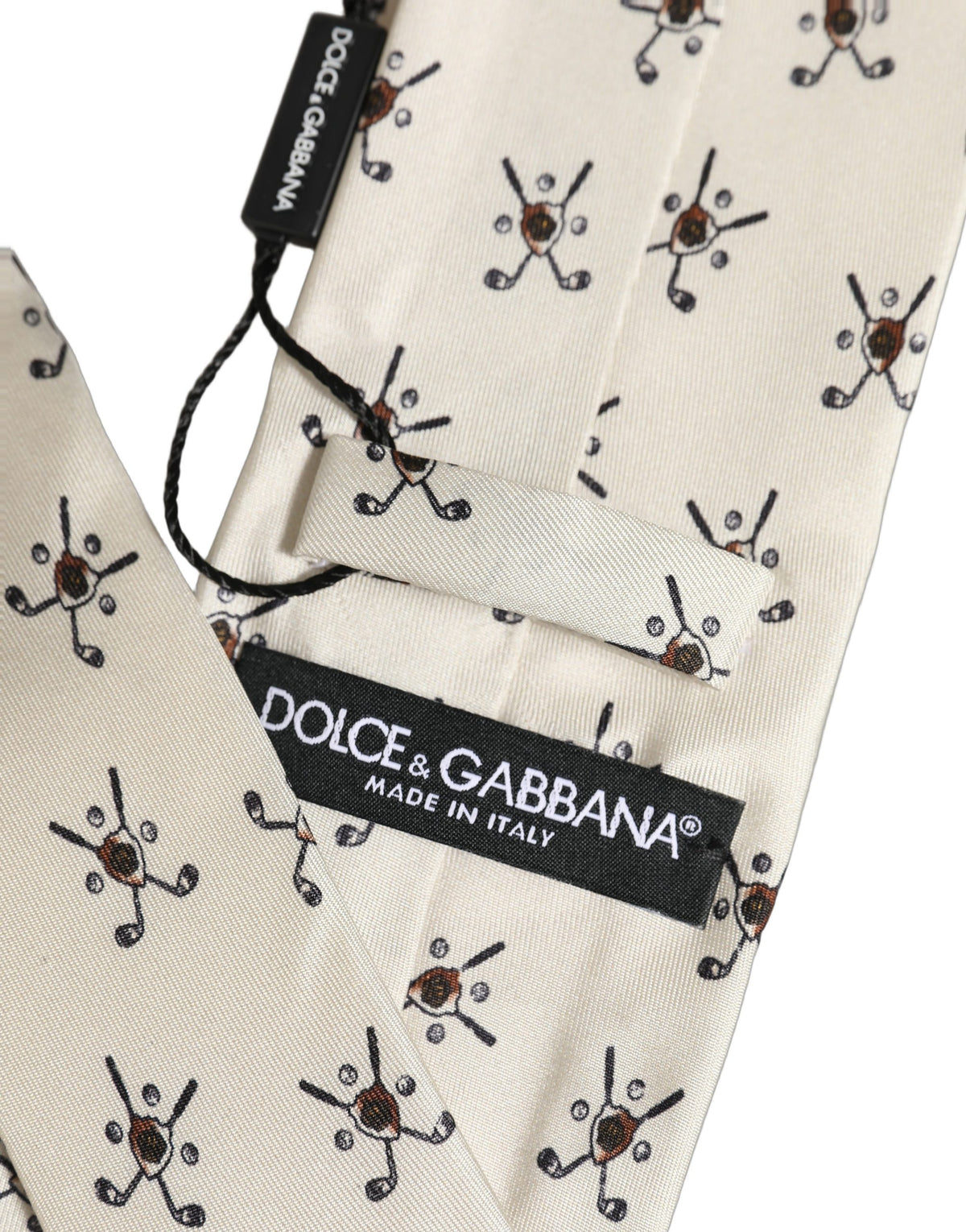 Dolce & Gabbana Off White Printed Silk Adjustable Necktie Accessory  Tie